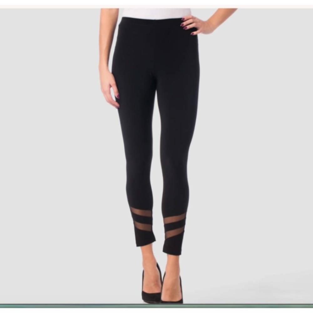 Joseph Ribkoff 171173 Black Mesh Ankle Leggings Pants Size 14 NWT Canada